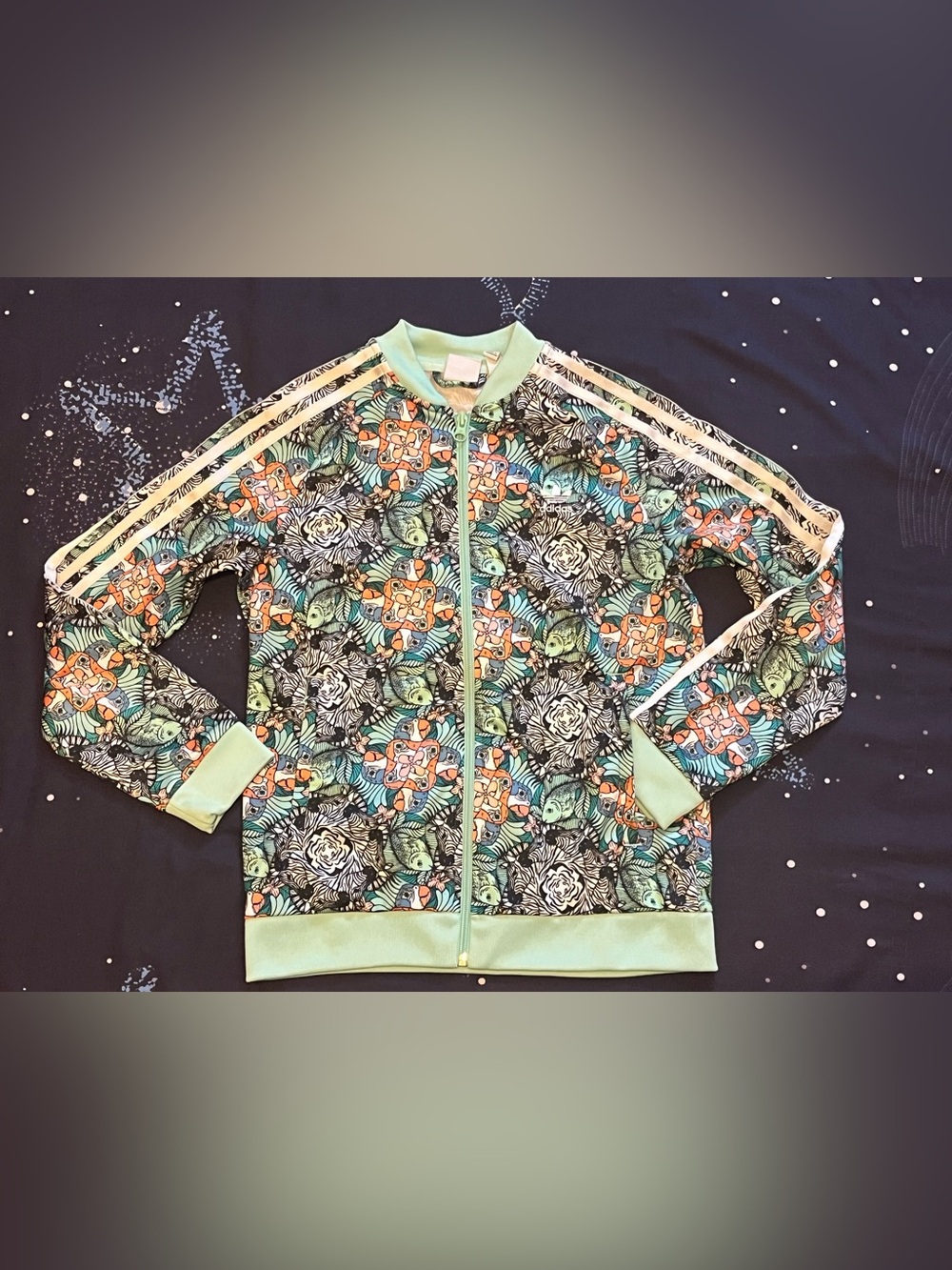 Youth Sz 11/12 adidas Mint Floral & Animal Print Zip Track Jacket